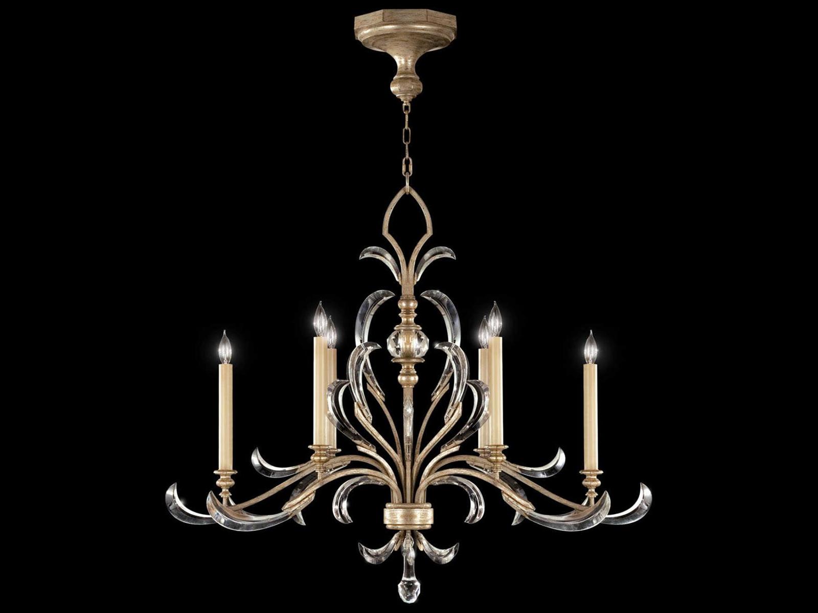 Fine Art Handcrafted Lighting Beveled Arcs 6-Light Oblong Chandelier in Silver