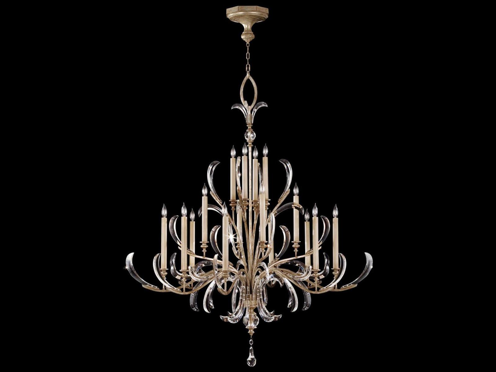 Fine Art Handcrafted Lighting 16-Light Beveled Arcs Chandelier in Muted Silver Leaf