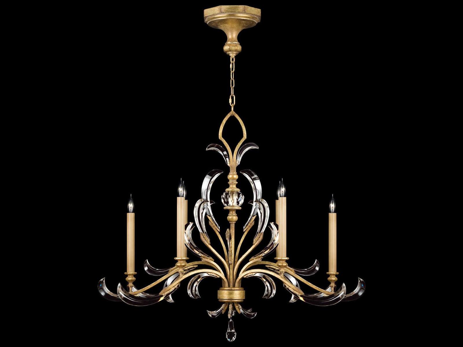 Fine Art Handcrafted Lighting 6-Light Beveled Arcs Chandelier in Gold with Crystal Accents