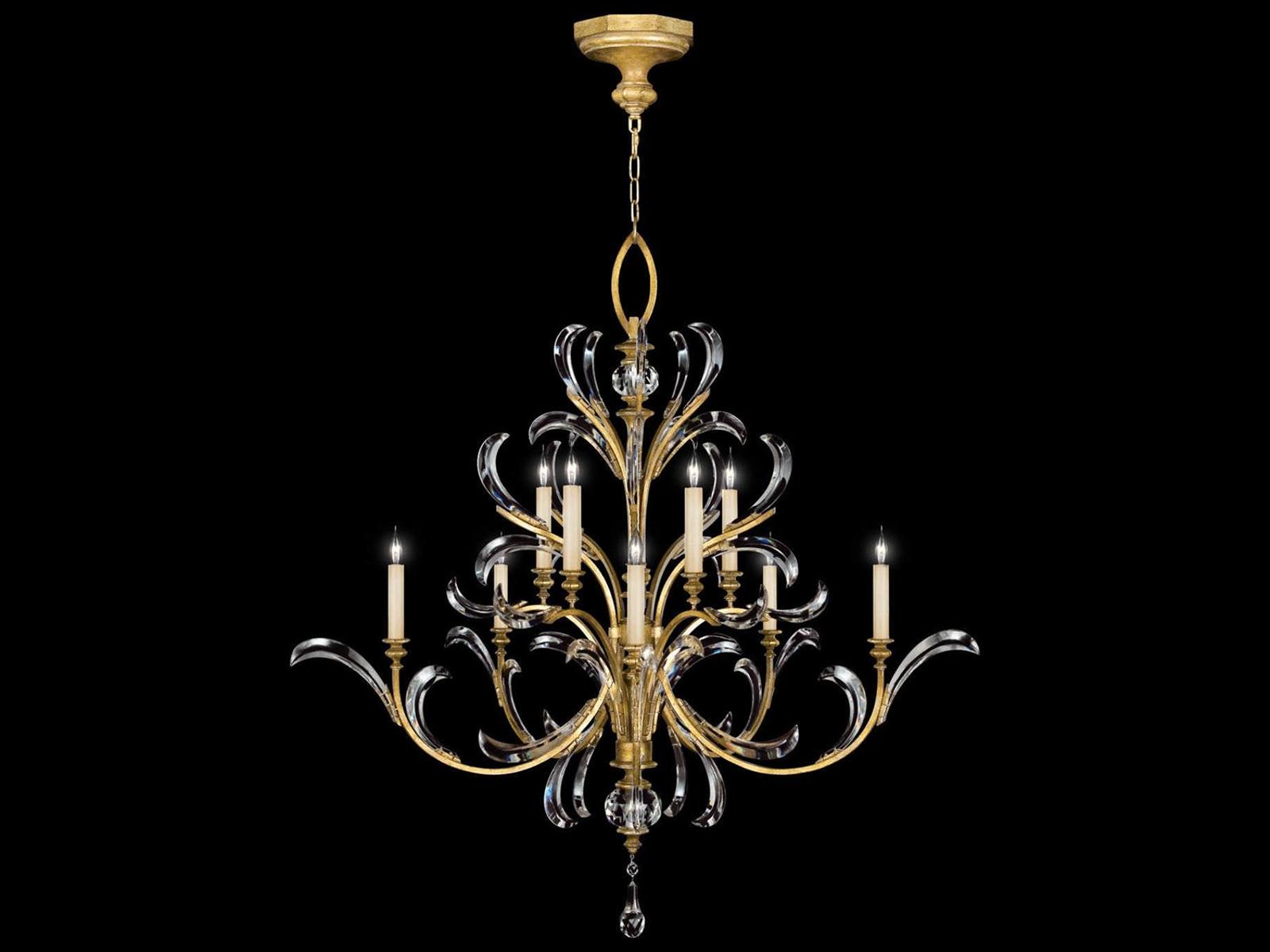 Fine Art Handcrafted Lighting 10-Light Beveled Arcs Chandelier in Gold Leaf with Crystal Accents