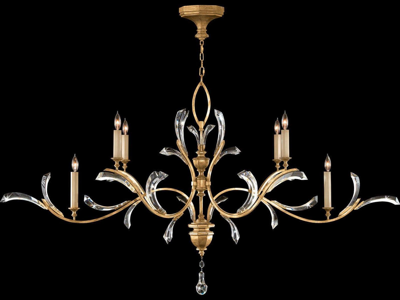 Fine Art Handcrafted Lighting Beveled Arcs 6-Light Oblong Chandelier in Gold