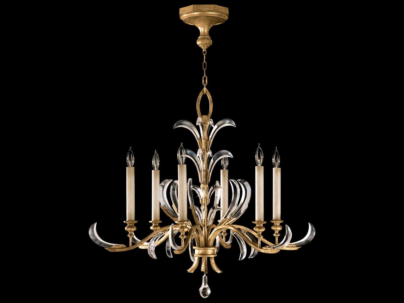 Fine Art Handcrafted Lighting 6-Light Beveled Arcs Chandelier in Muted Gold Leaf