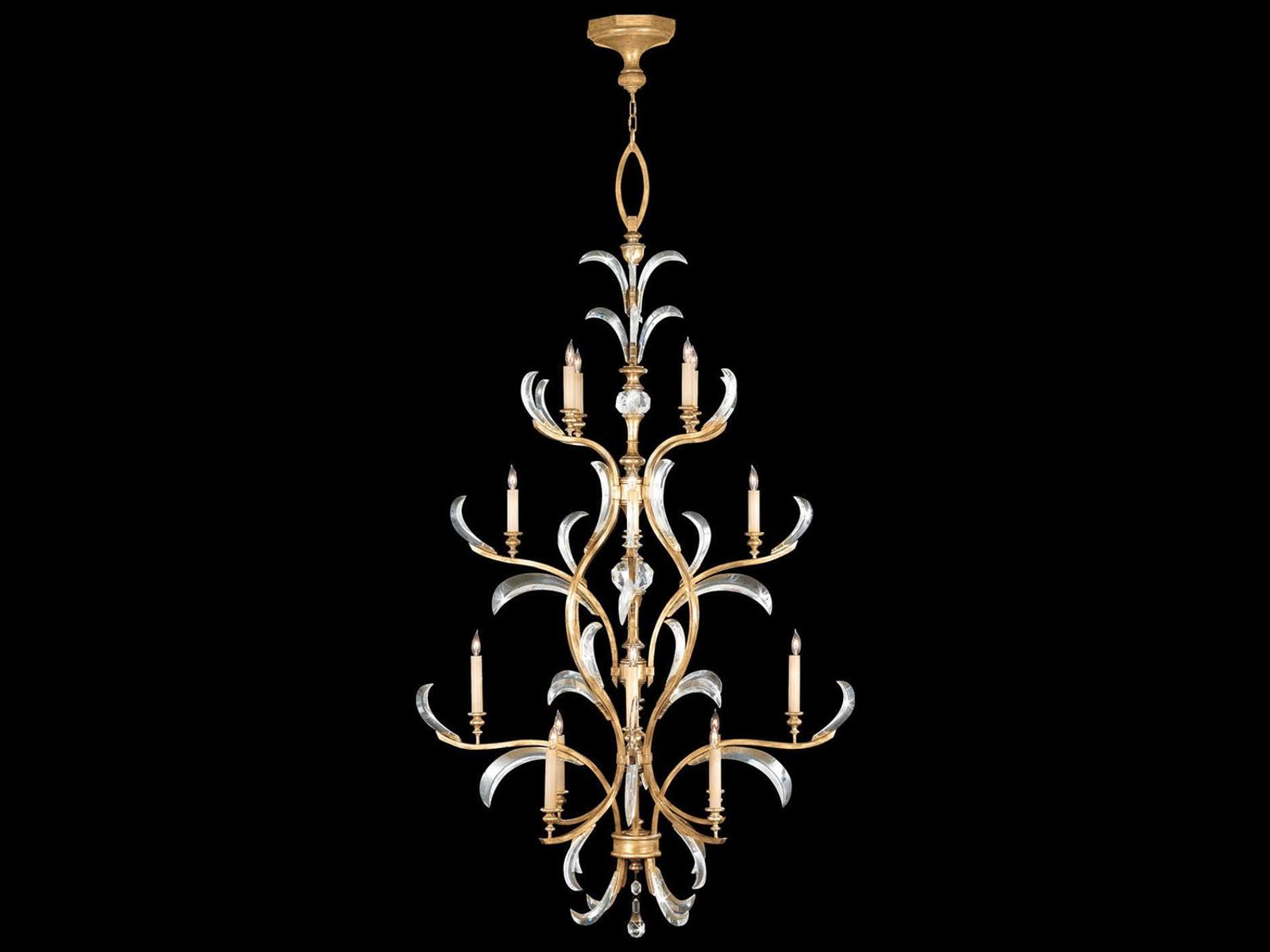 Fine Art Handcrafted Lighting 16-Light Beveled Arcs Chandelier in Gold with Crystal Accents