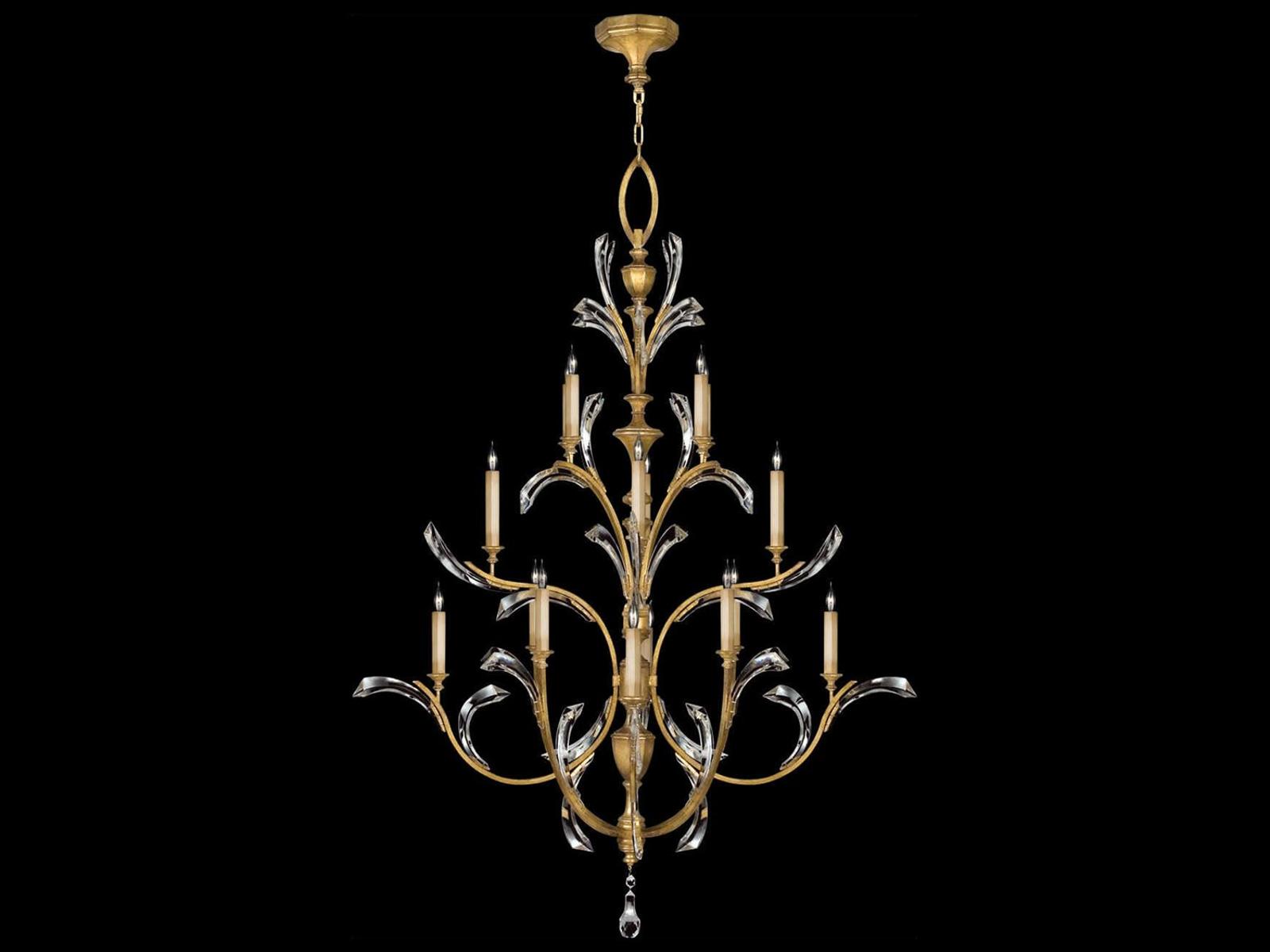 Fine Art Handcrafted Lighting 16-Light Beveled Arcs Round Chandelier in Muted Gold Leaf