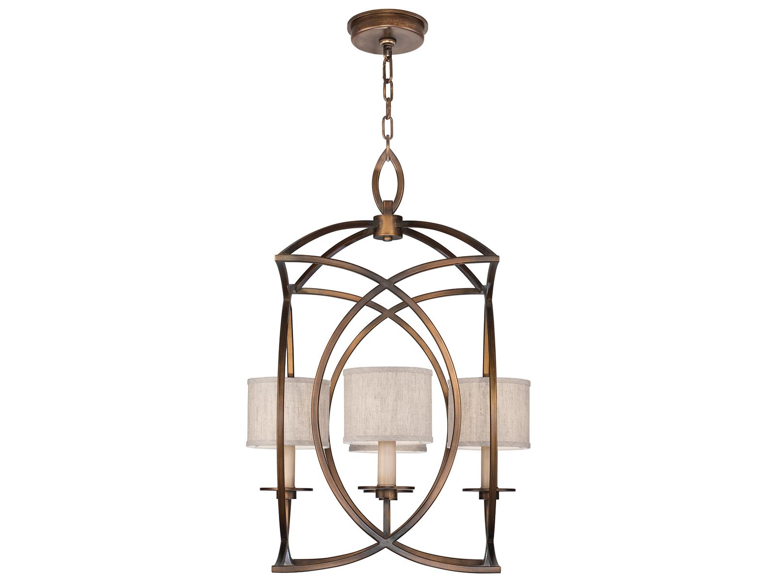 Fine Art Handcrafted Lighting Cienfuegos 4-Light Bronze Empire Chandelier with Greige Shades