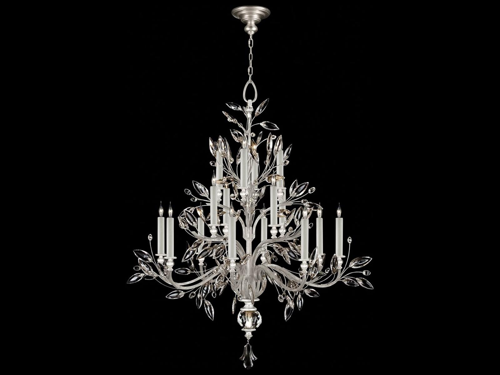 Fine Art Handcrafted Lighting 16-Light Crystal Laurel Candelabra Chandelier in Silver Leaf