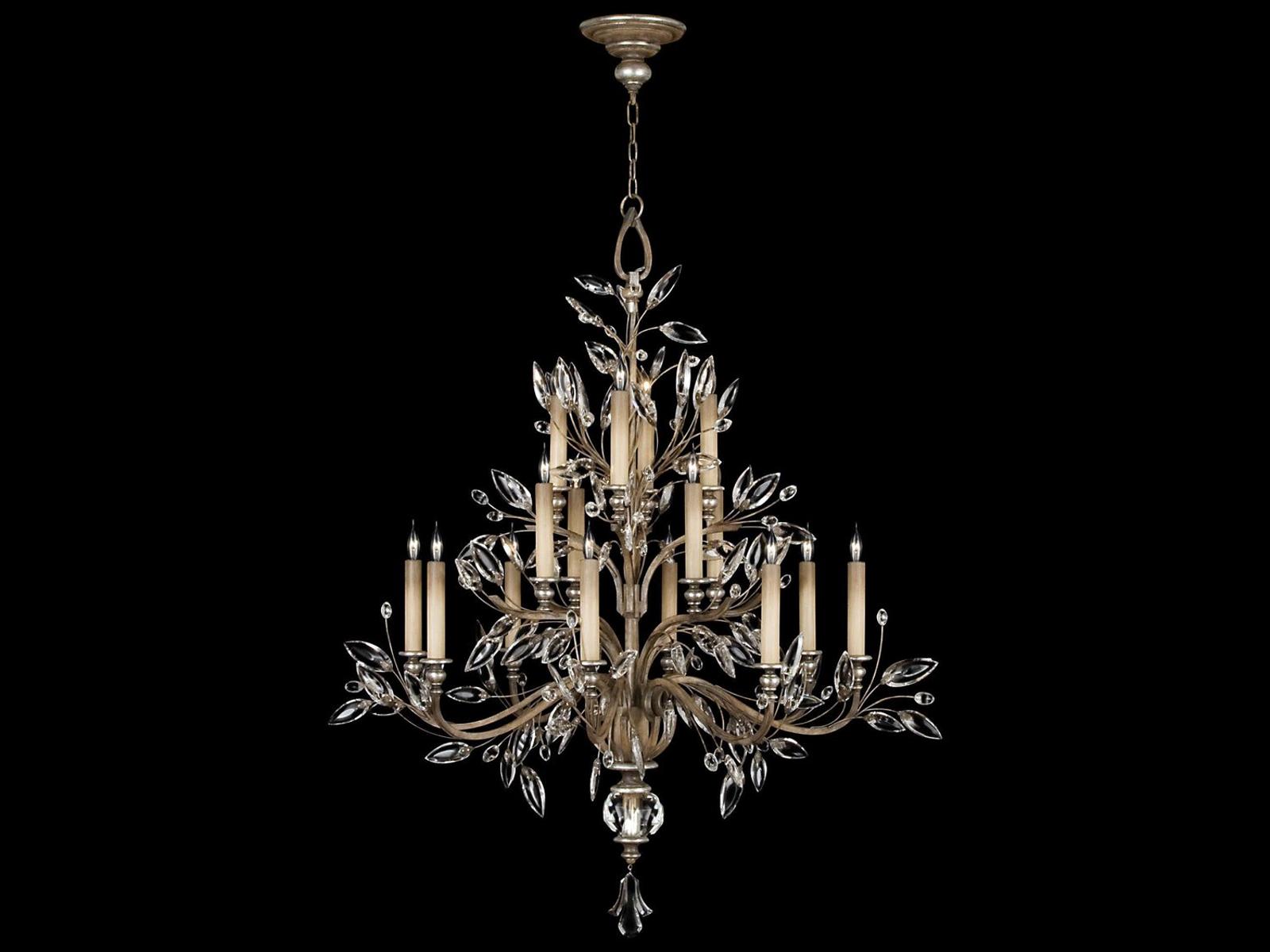 Fine Art Handcrafted Lighting 16-Light Crystal Laurel Chandelier in Silver Leaf