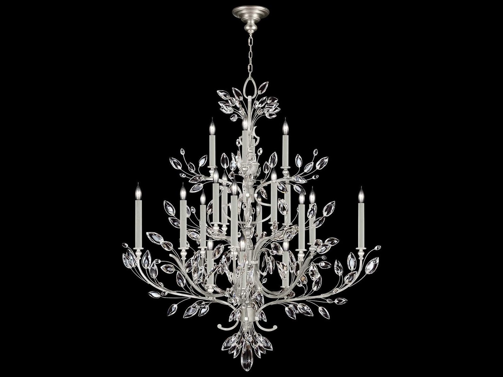 Fine Art Handcrafted Lighting 20-Light Crystal Laurel Chandelier Silver Leaf Finish