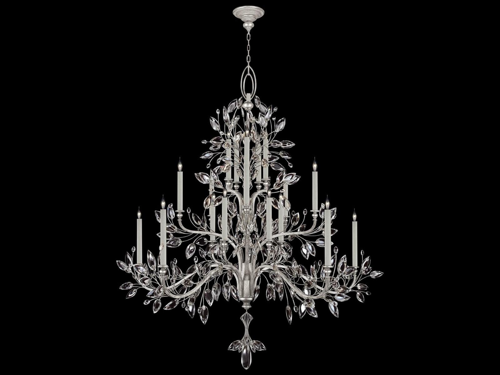 Fine Art Handcrafted Lighting Crystal Laurel 20-Light Candelabra Chandelier in Silver Leaf