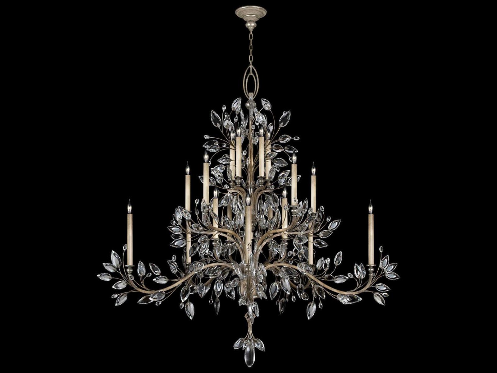 Fine Art Handcrafted Lighting Crystal Laurel 20-Light Chandelier in Silver