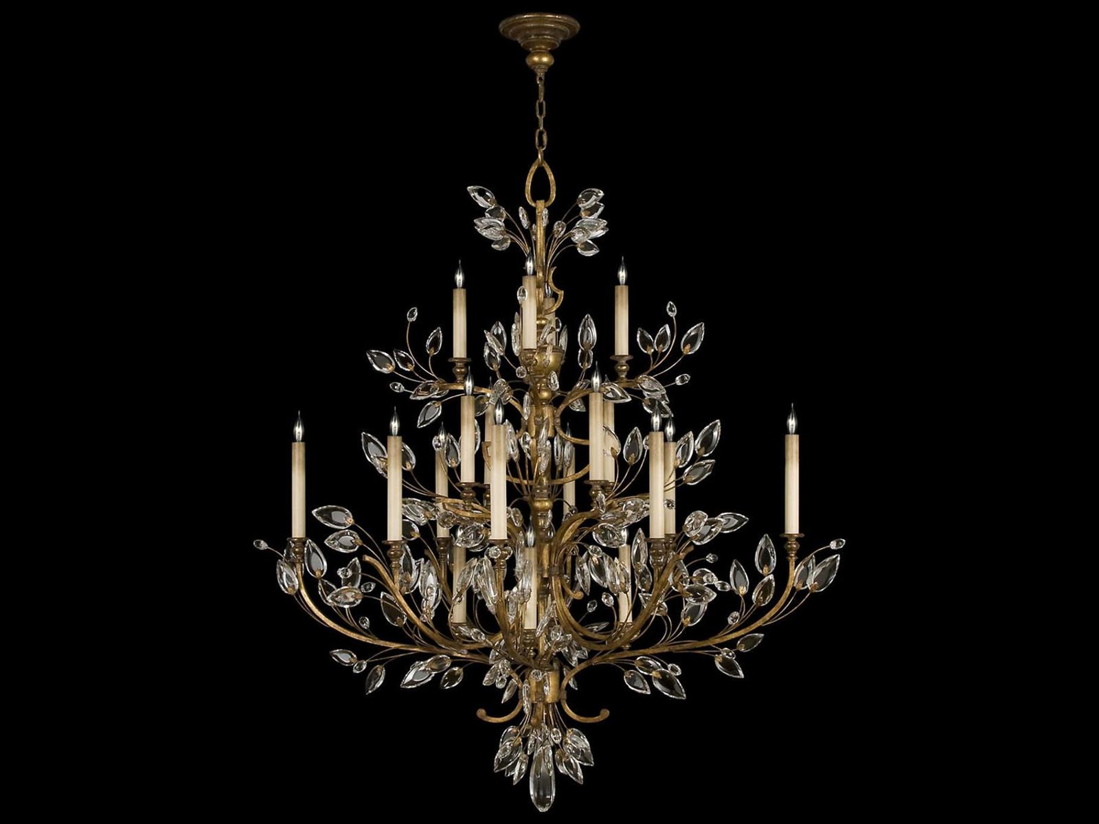 Fine Art Handcrafted Lighting 20-Light Crystal Laurel Chandelier in Antique Warm Gold Leaf