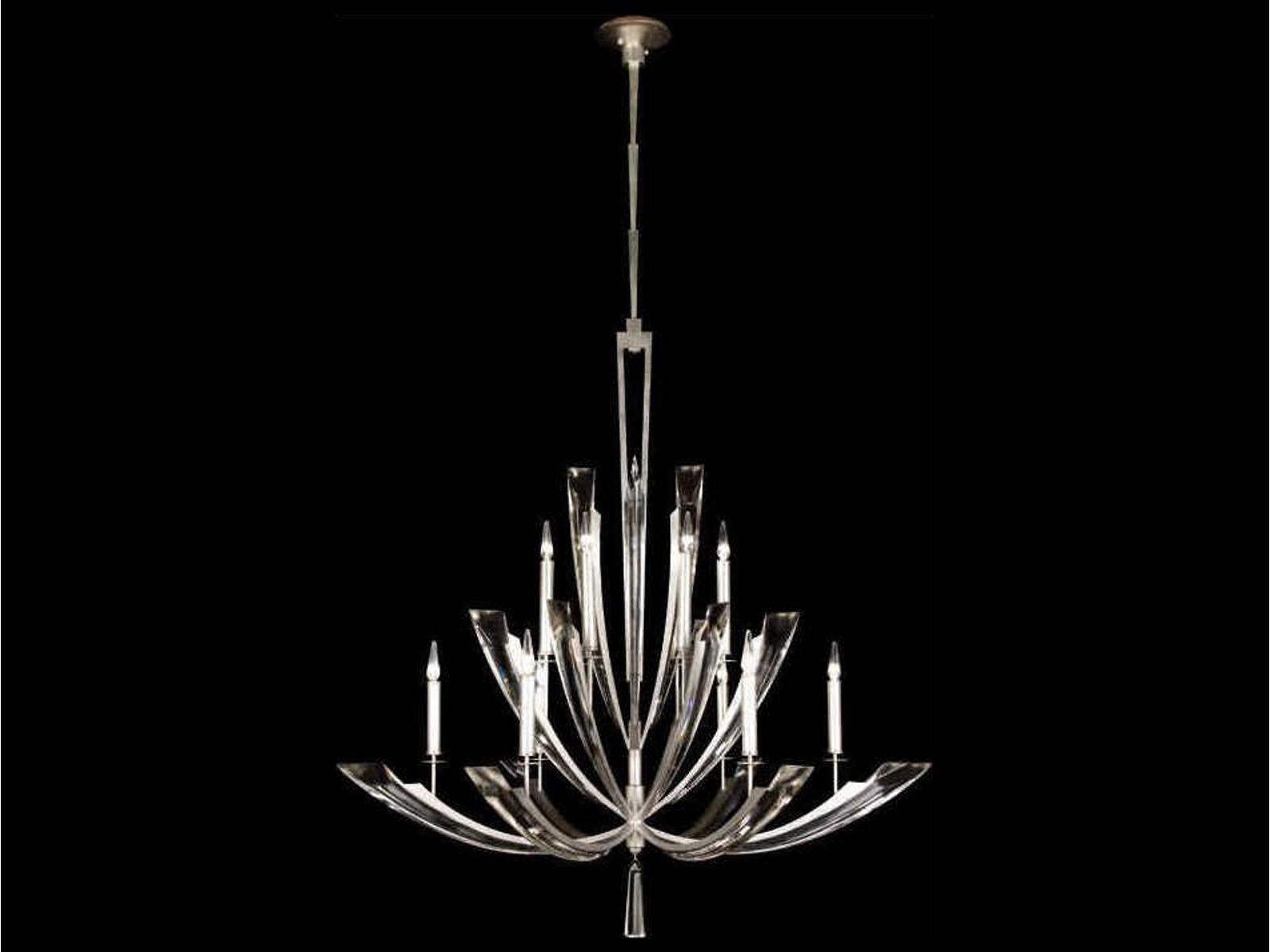 Fine Art Handcrafted Lighting Vol De Cristal 12-Light Silver Crystal Chandelier in Platinized Silver Leaf