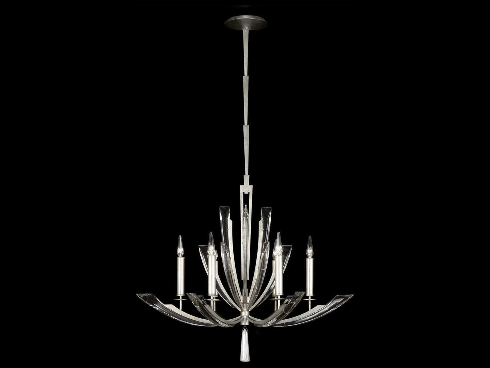 Fine Art Handcrafted Lighting Vol de Cristal 6-Light Round Chandelier in Platinized Silver Leaf