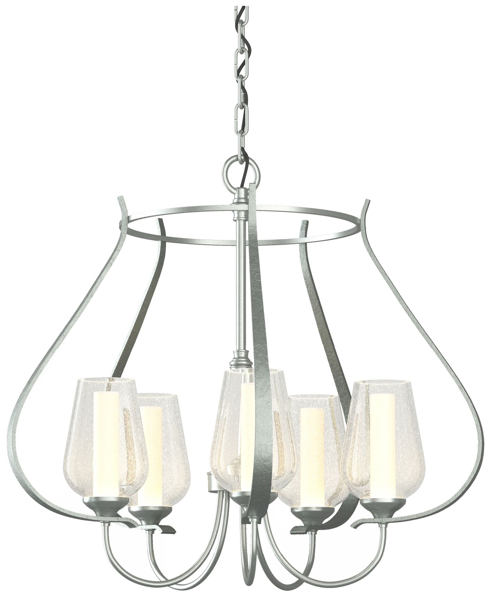 Flora 22.2" W 5 Arm Vintage Platinum Chandelier With Opal and Seeded G