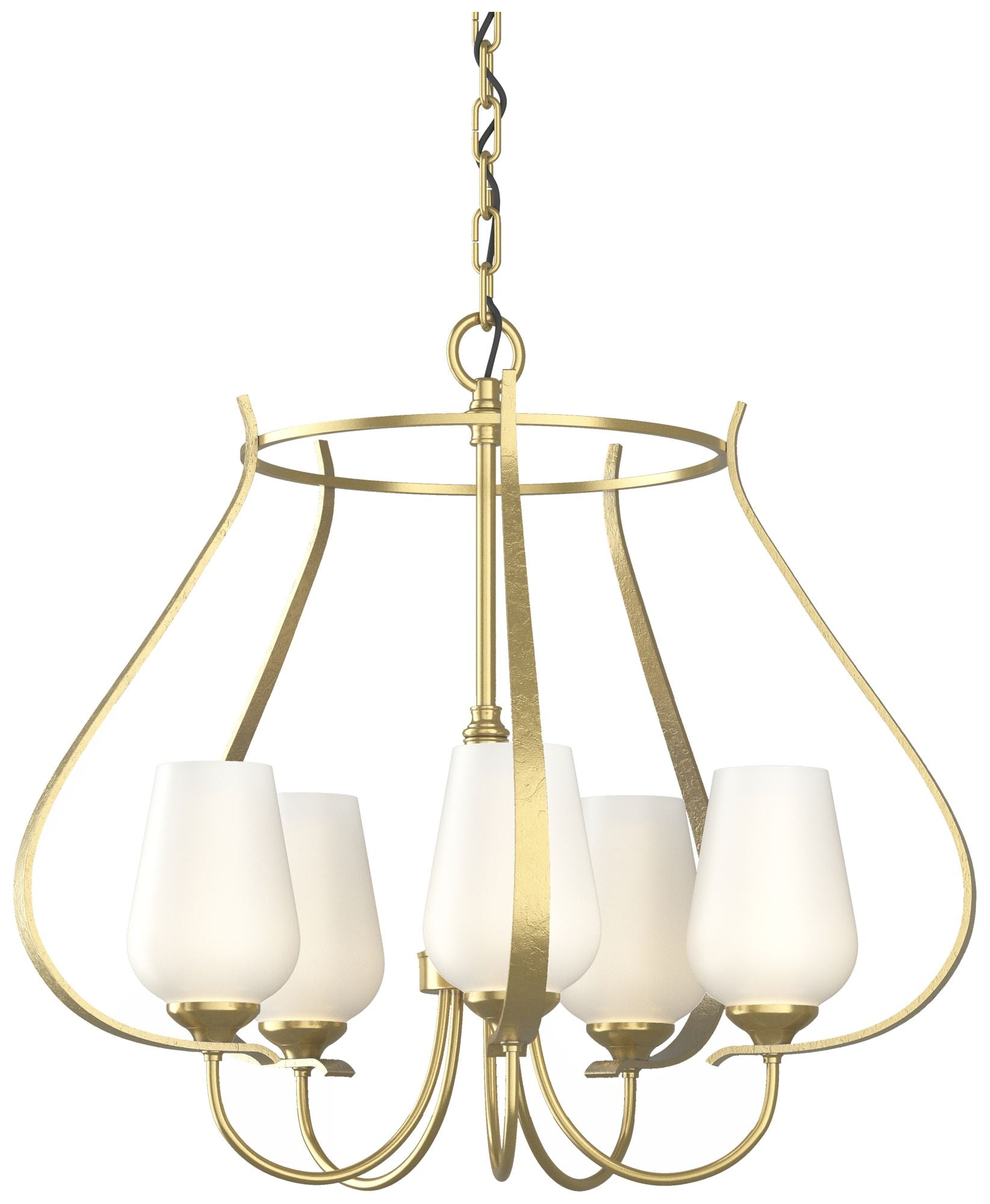 Flora 22.2" Wide 5 Arm Round Modern Brass Chandelier With Opal Glass