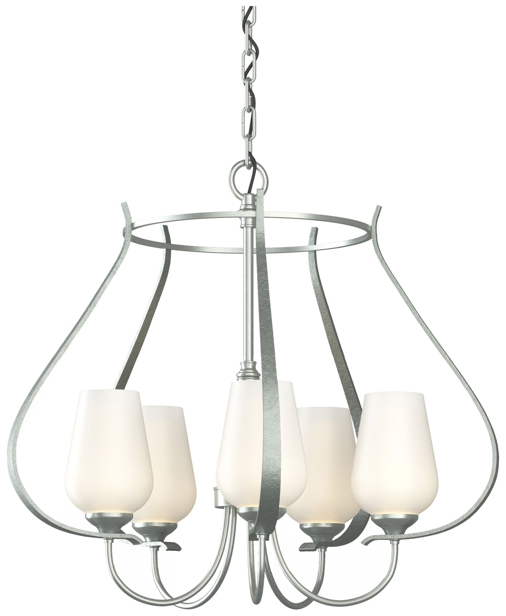 Flora 22.2" Wide 5 Arm Round Vintage Platinum Chandelier With Opal Gla