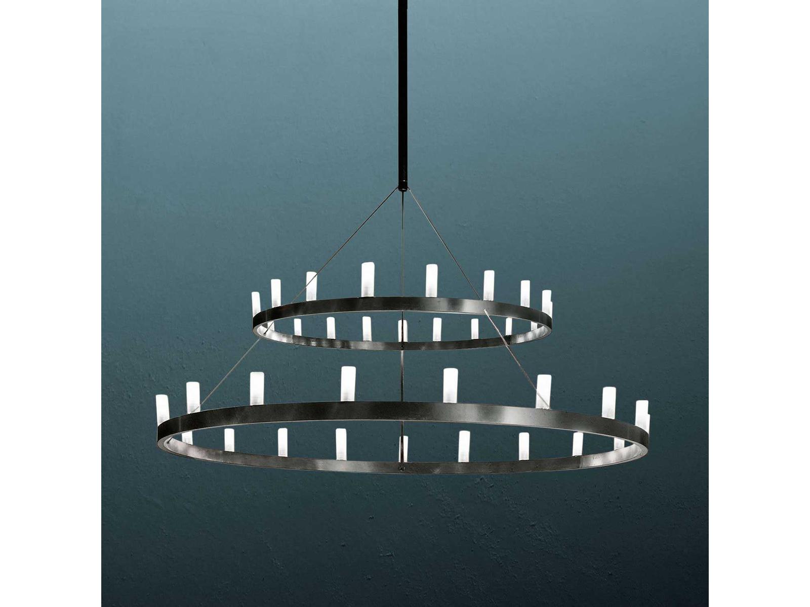 Fontana Arte Accent Chandelier with Black Finish and Glass Diffusers