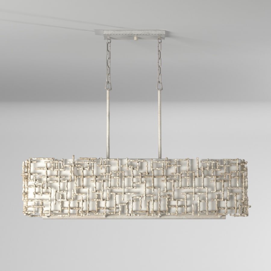 Fredrick Ramond Farrah 8 Light 48" Wide Linear Chandelier with a Linen Shade and Hand-Made Crosshatch Bars