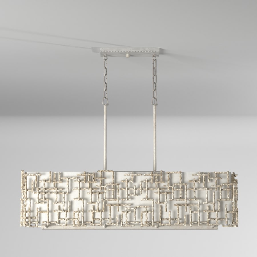 Fredrick Ramond Farrah 8 Light 48" Wide Linear Chandelier with a Linen Shade and Hand-Made Crosshatch Bars