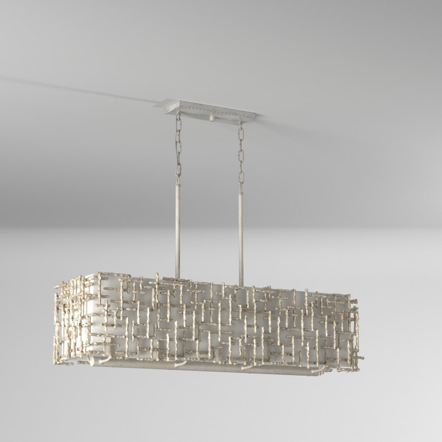 Fredrick Ramond Farrah 8 Light 48" Wide Linear Chandelier with a Linen Shade and Hand-Made Crosshatch Bars