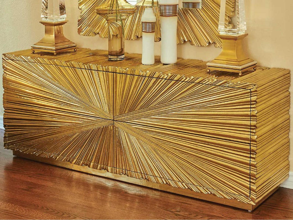 Linenfold Brass Sideboard with Textured Starburst Pattern