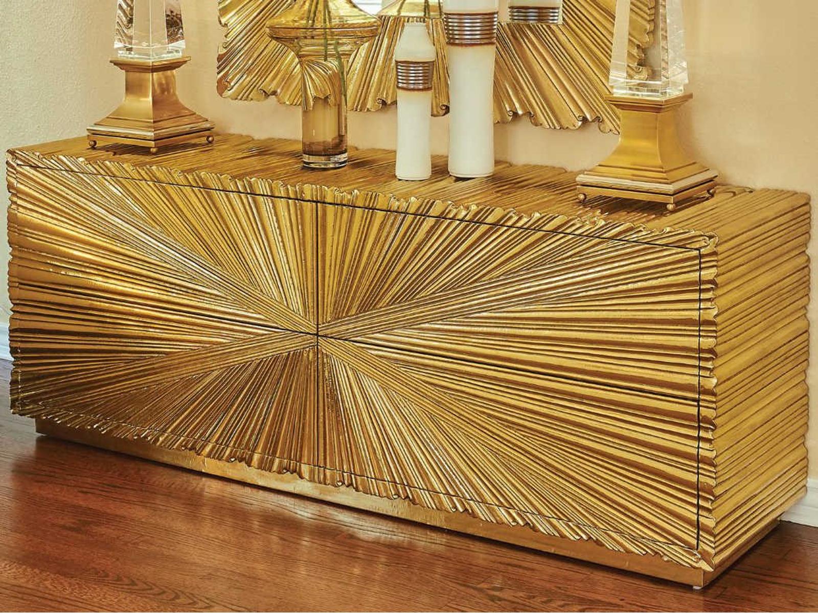 Linenfold Brass Sideboard with Textured Starburst Pattern