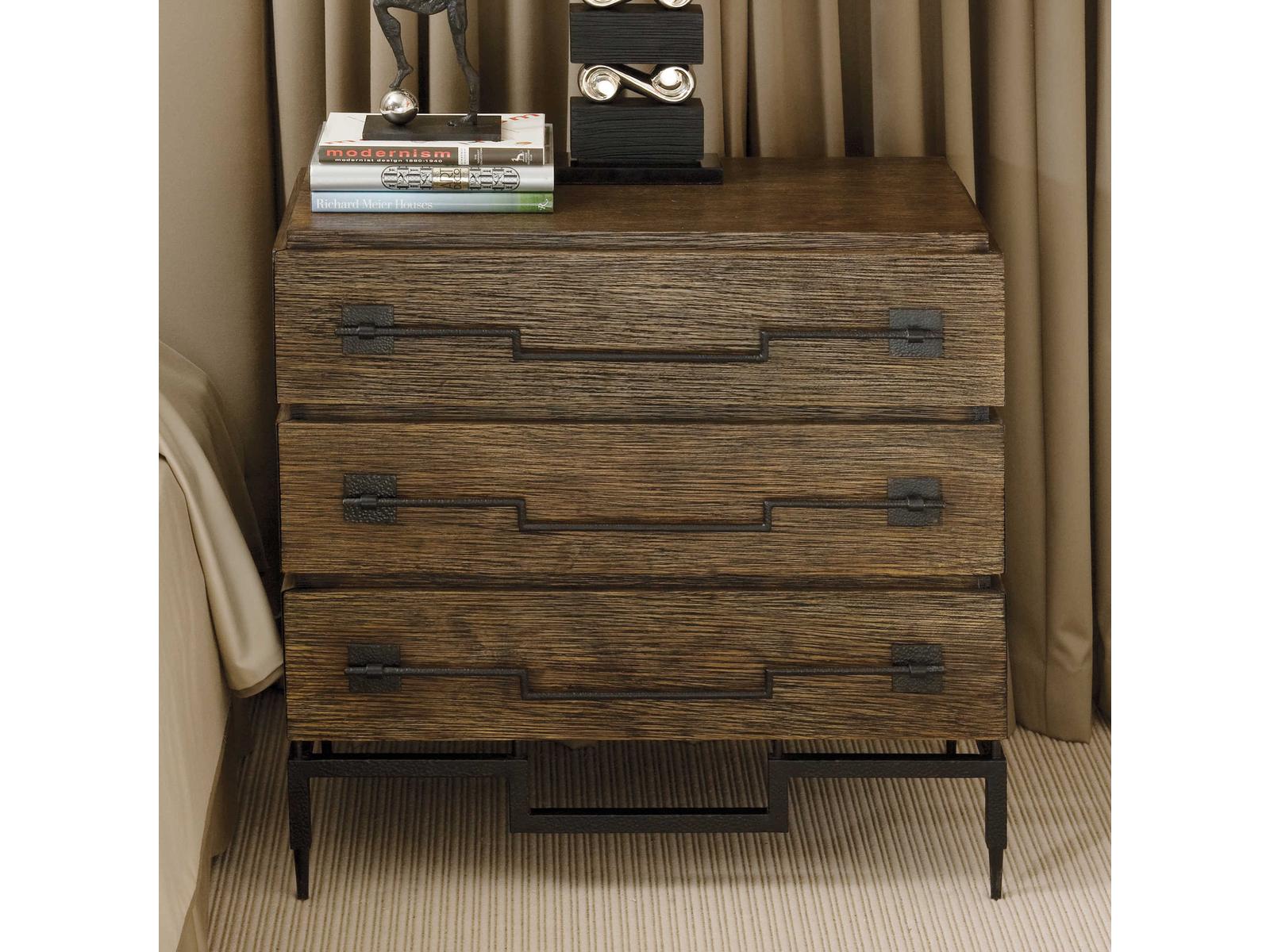 Drawer 3-Drawer Black Mango Wood Chest Nightstand