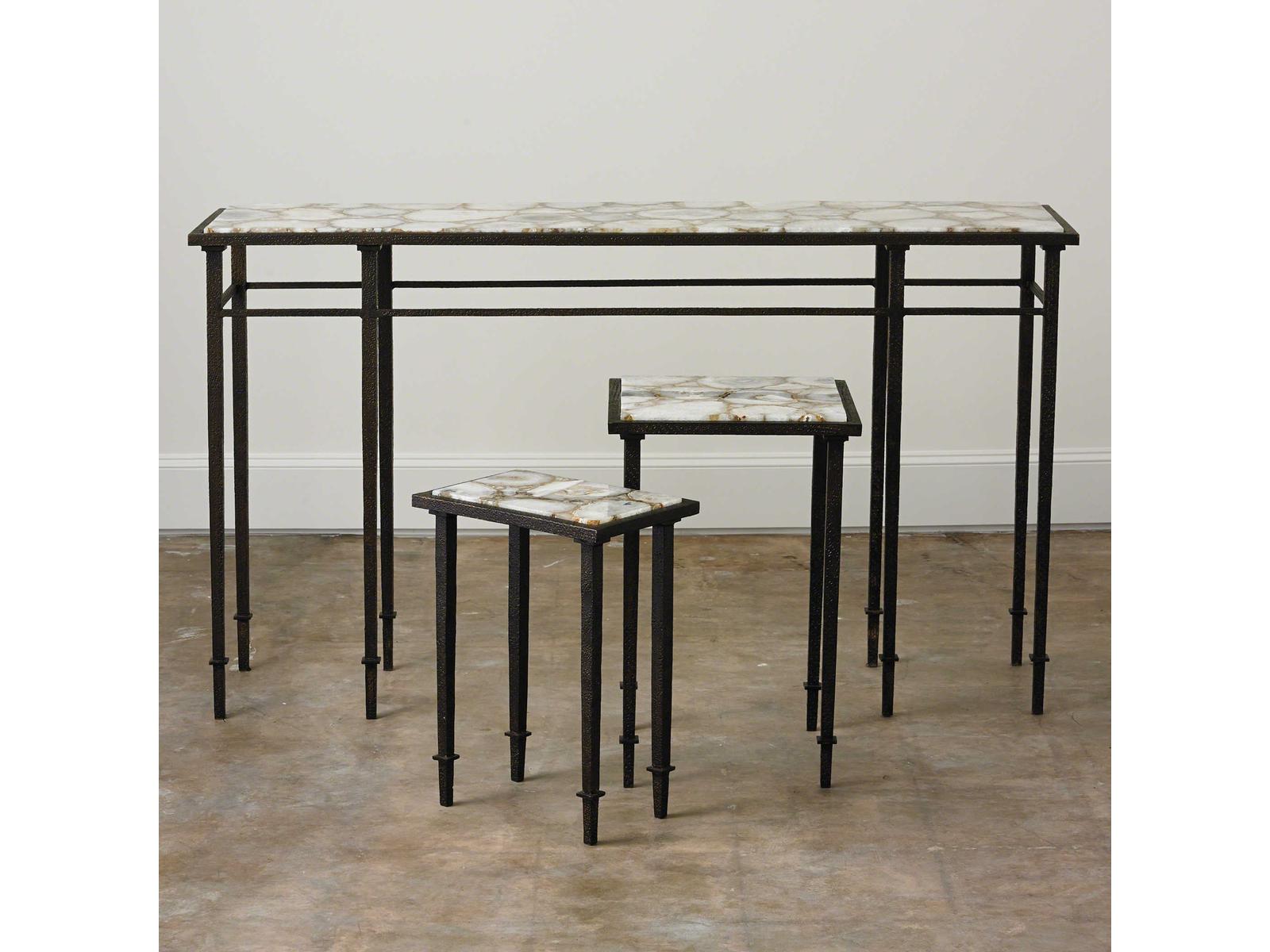 Grand Rectangular Agate Top Console Table with Iron Base