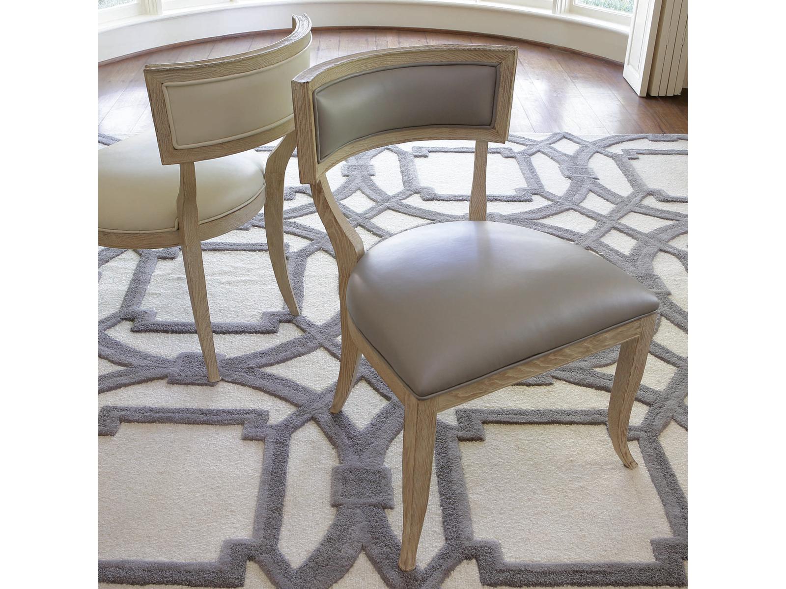Klismos Leather Oak Wood Gray Upholstered Side Dining Chair