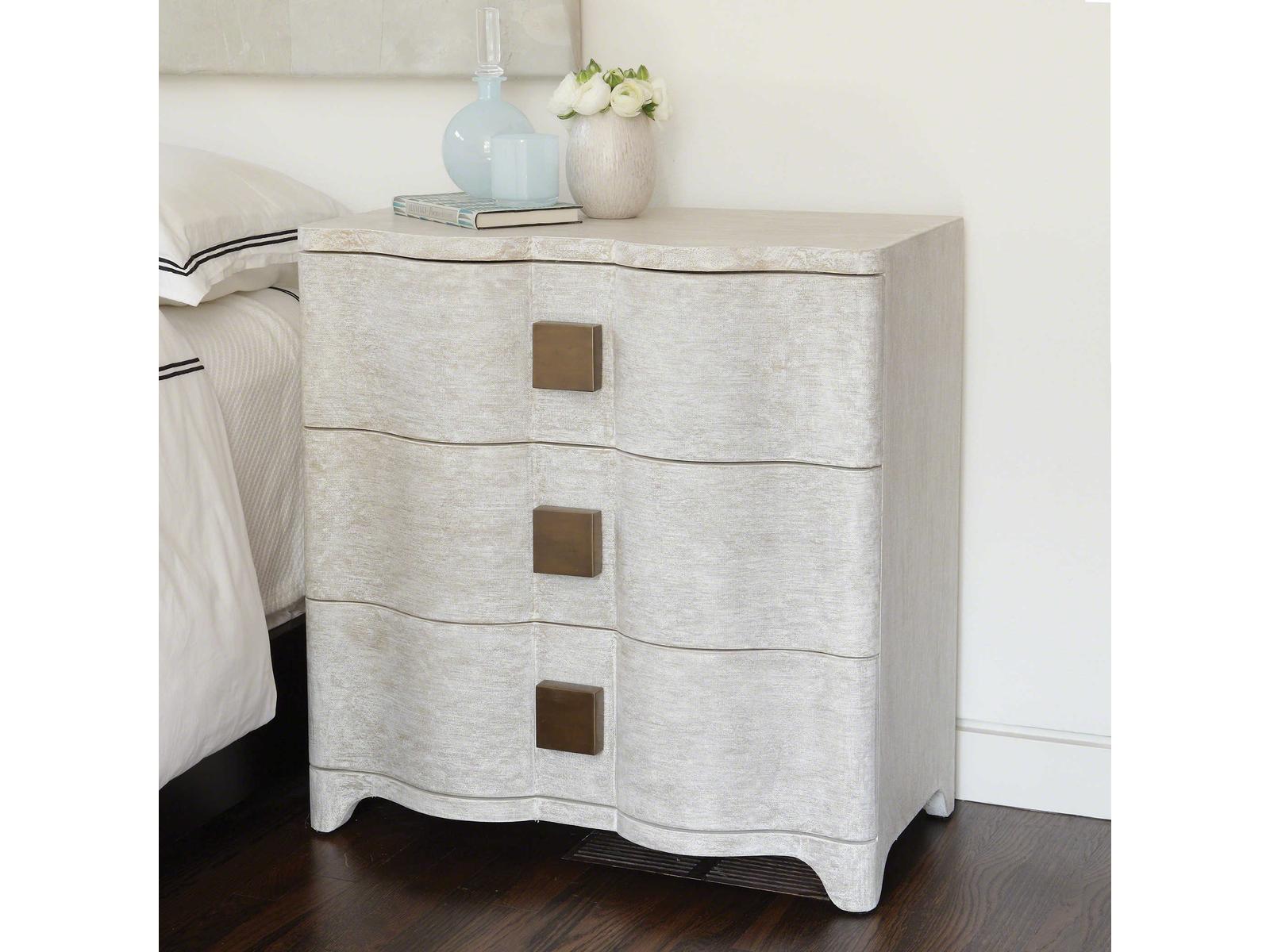 Toile Linen 3-Drawer Nightstand in White Oak and Belgian Linen