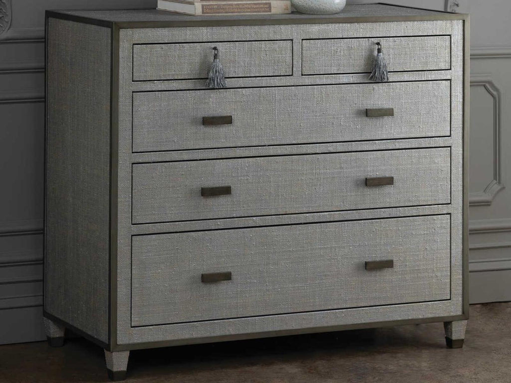 Argento 5-Drawer Chest with Silvered Raffia and Pewter Trim