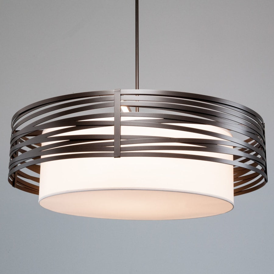 Hammerton Studio Tempest 8 Light 48" Wide Drum Chandelier - Medium (E26) with White Linen Inner and Finished to Match Metal Outer Shade