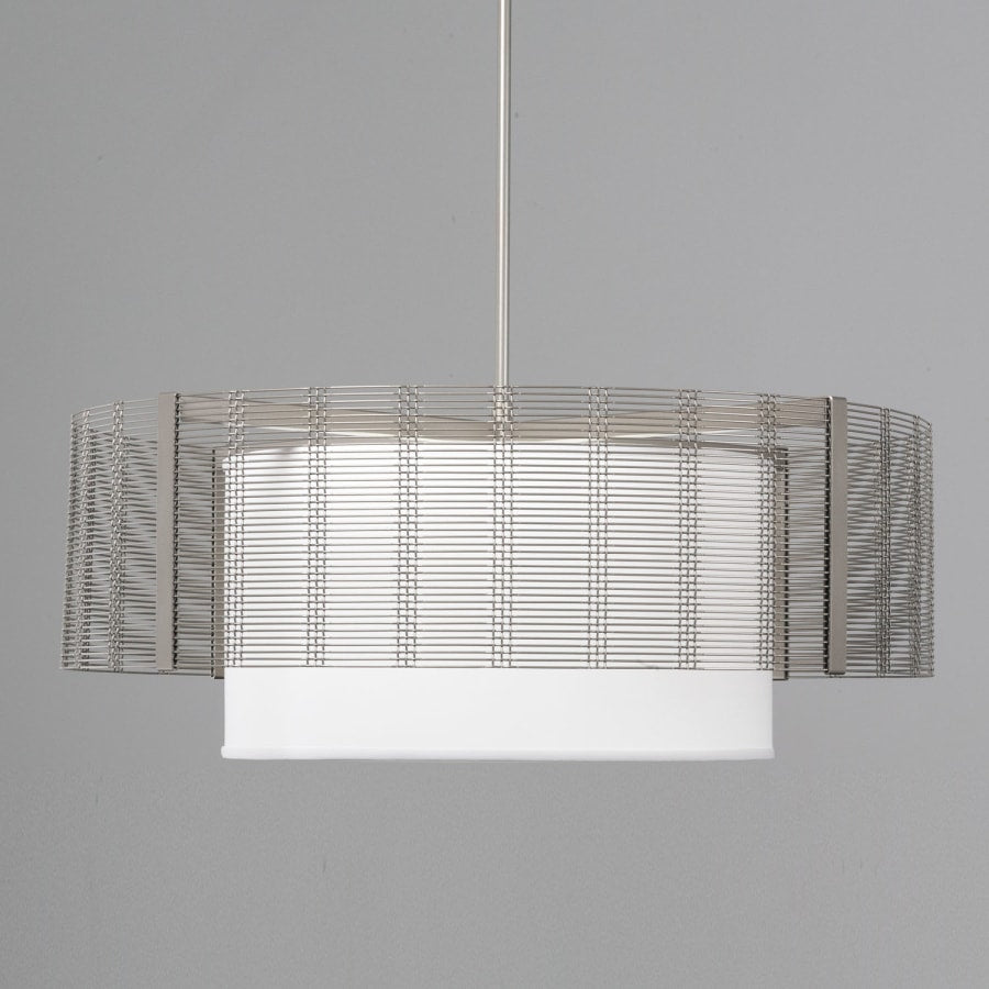 Hammerton Studio Downtown Mesh 4 Light 38" Wide Drum Chandelier - Medium (E26) with White Linen Inner and Finished to Match Metal Outer Shade