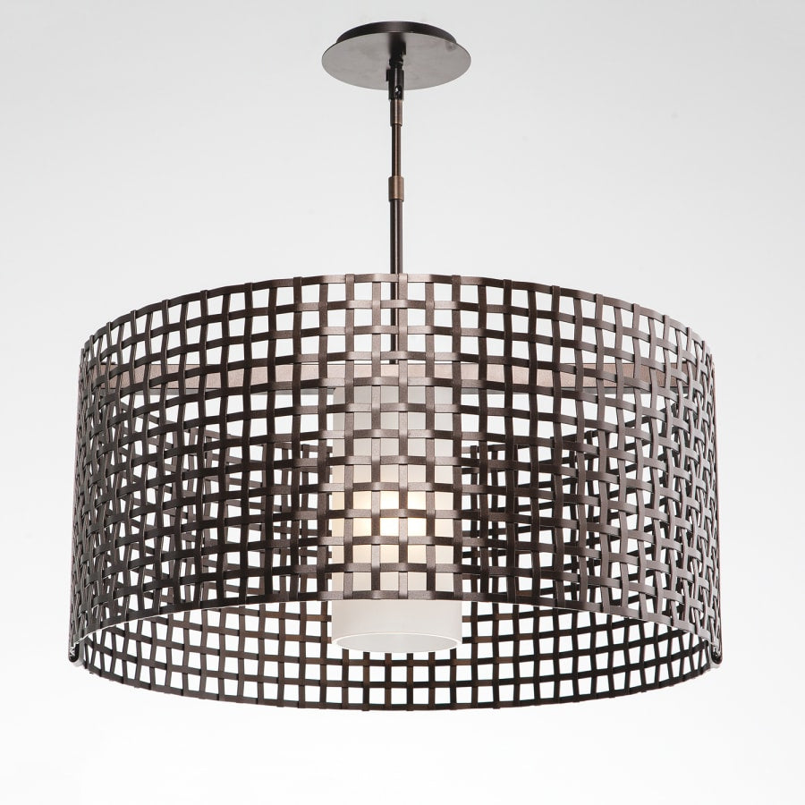 Hammerton Studio Tweed Single Light 25" Wide Drum Chandelier - Medium (E26) with Frosted Glass Inner and Finished to Match Metal Outer Shade