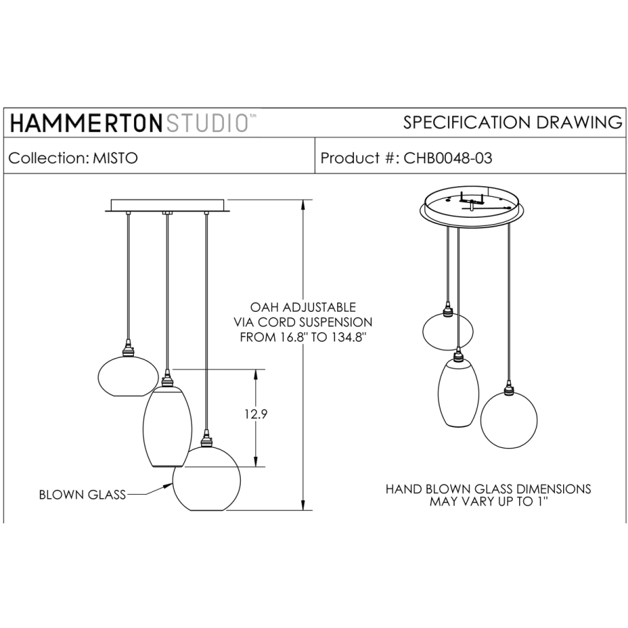 Hammerton Studio Misto 21" Wide Artisan Crafted Optic Glass 3 Light Pendant