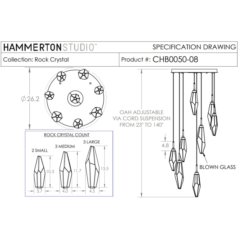 Hammerton Studio Rock Crystal 26" Wide 8 Light Hand Blown Glass Linear LED Pendant