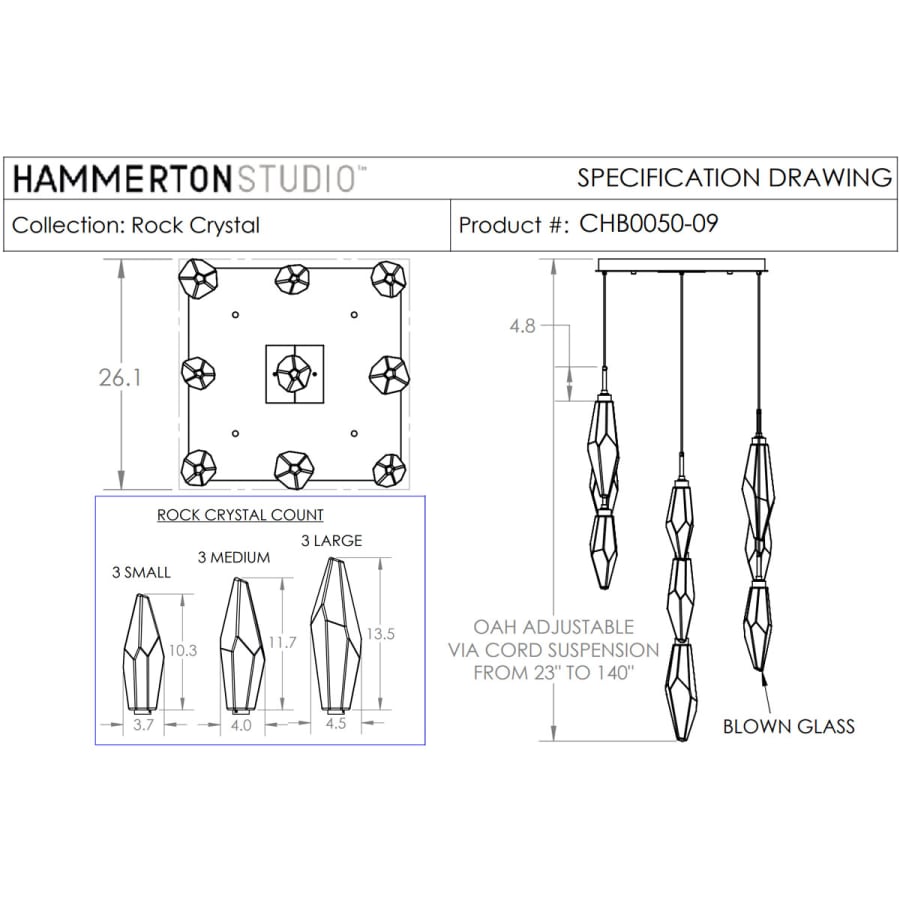 Hammerton Studio Rock Crystal 26" Wide 9 Light Hand Blown Glass Linear LED Pendant
