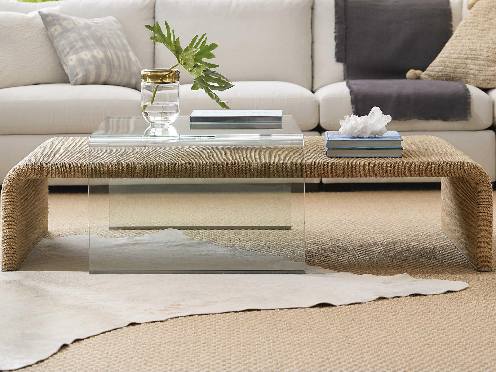 Amani Rope and Glass Rectangular Cocktail Table in Browns