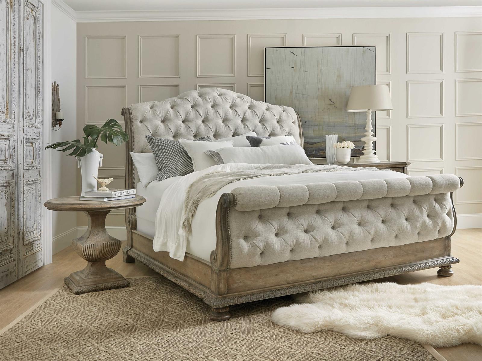 Castella King Tufted Bed in Natural Tan Performance Fabric
