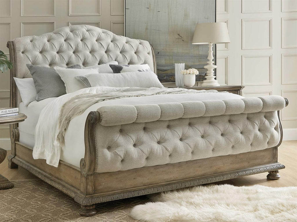 Castella California King Sleigh Bed with Upholstered Tufted Headboard in Antique Slate
