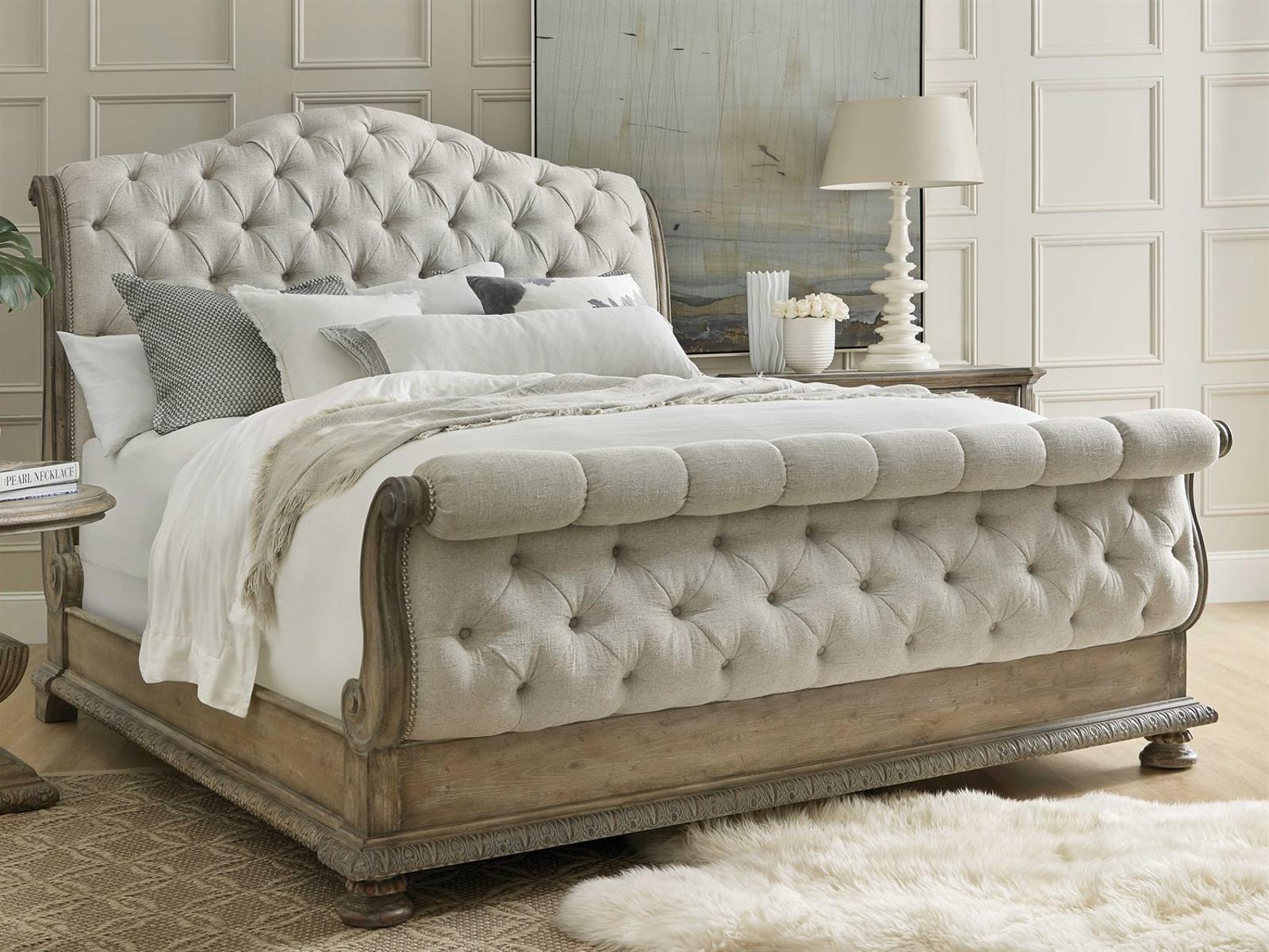 Castella California King Sleigh Bed with Upholstered Tufted Headboard in Antique Slate