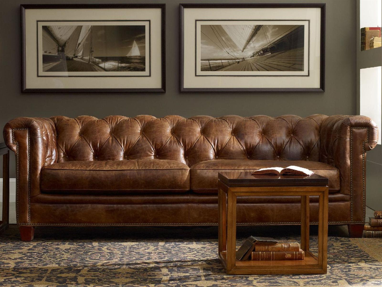Chester 3-Seat Aniline Leather Stationary Sofa in Dark Natchez Brown