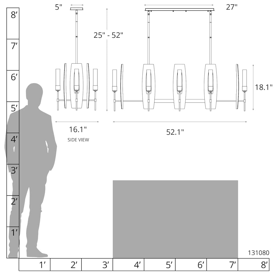 Hubbardton Forge Passage 8 Light 52" Wide Taper Candle Linear Pendant