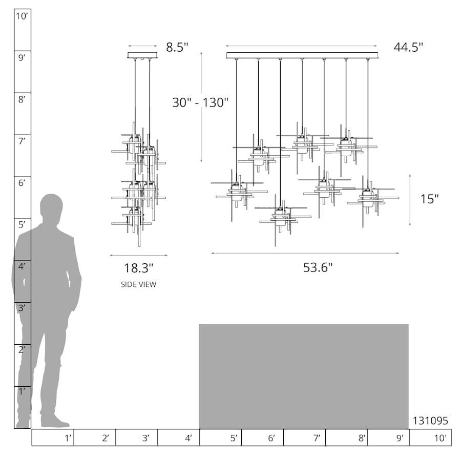 Hubbardton Forge Tura 7 Light 54" Wide Abstract Linear Pendant