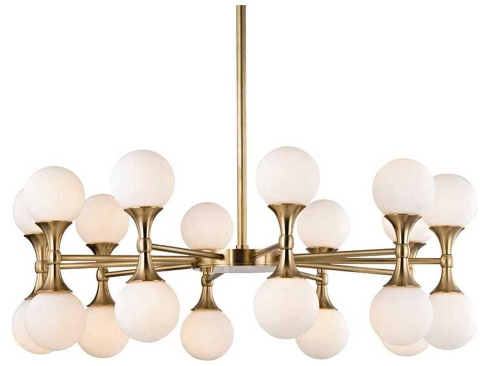 Hudson Valley Astoria 20-Light LED Chandelier in Aged Brass with Opal Glass Globes