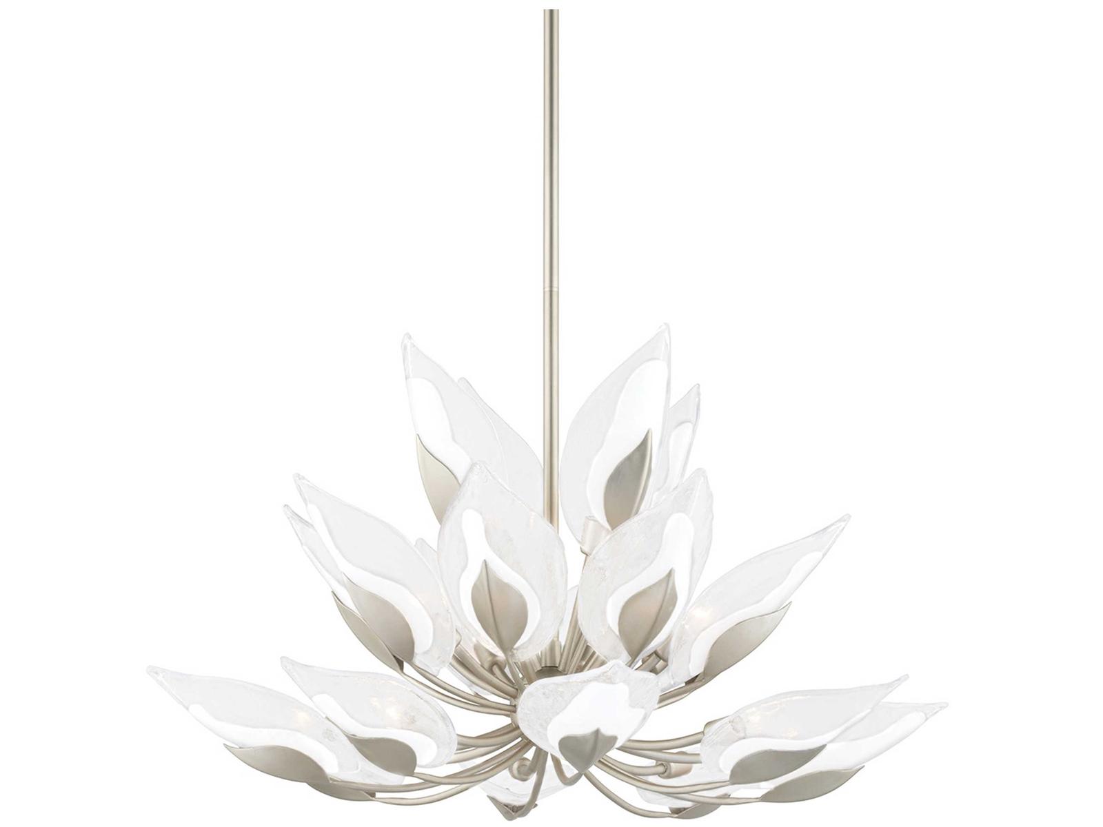 Hudson Valley Blossom 20-Light Silver Leaf Tiered Chandelier with Clear Glass