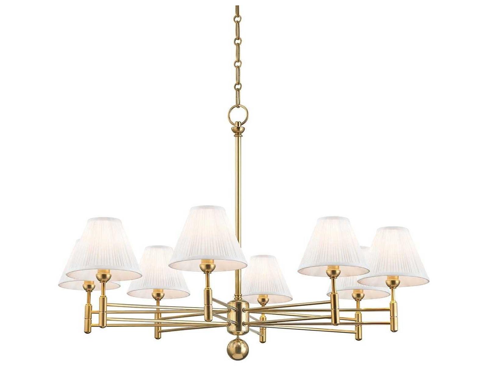 Hudson Valley Classic No.1 8-Light Chandelier with Off-White Silk Shades in Aged Brass