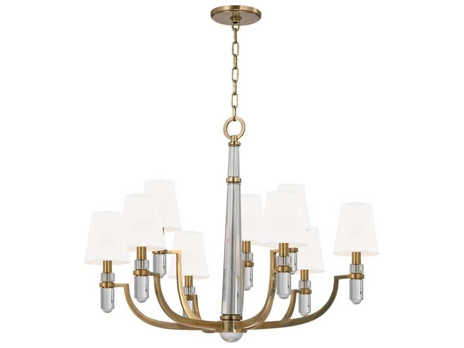 Hudson Valley Dayton 9-Light Aged Brass Chandelier with White Faux Silk Shades