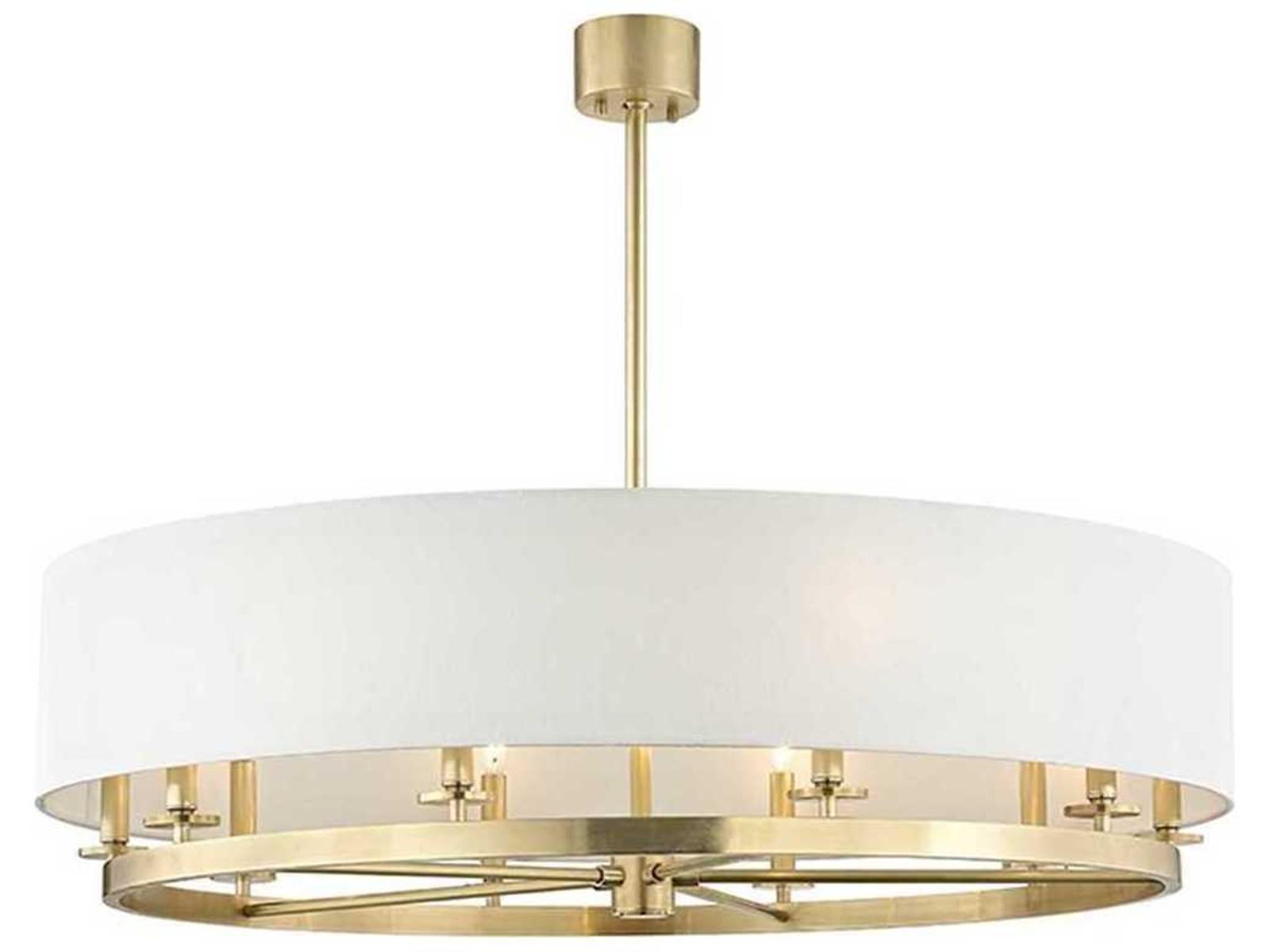 Hudson Valley Durham 10-Light Aged Brass Candelabra Drum Chandelier with Off White Shade