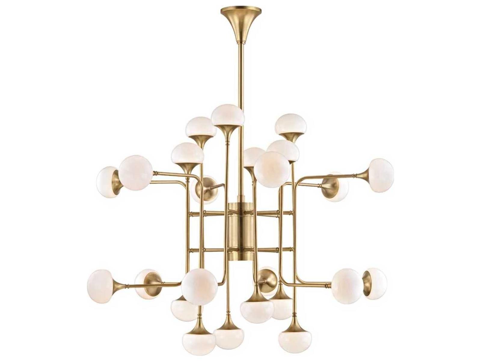 Hudson Valley Fleming 24-Light Chandelier in Aged Brass with Opal Glossy Glass